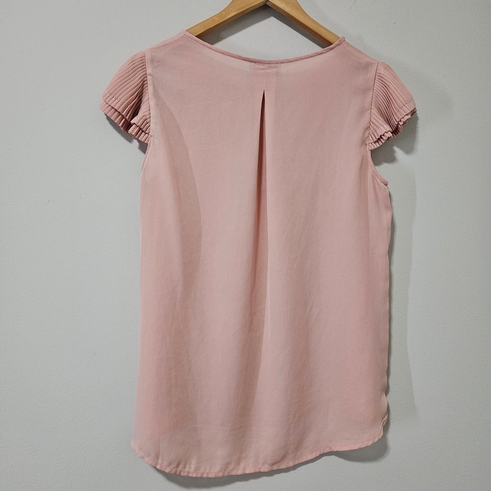 Carmen Marc Valvo Pink Pleated Flutter Sleeve‎ Blouse Top Medium - Picture 4 of 4